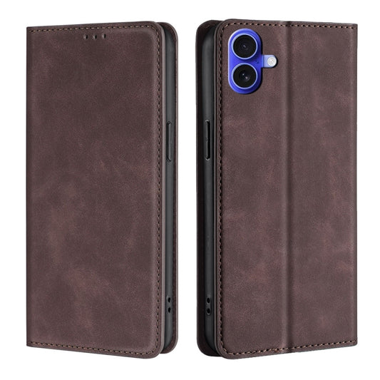 For iPhone 16 Plus Skin Feel Magnetic Leather Phone Case(Dark Brown) - iPhone 16 Plus Cases by buy2fix | Online Shopping UK | buy2fix