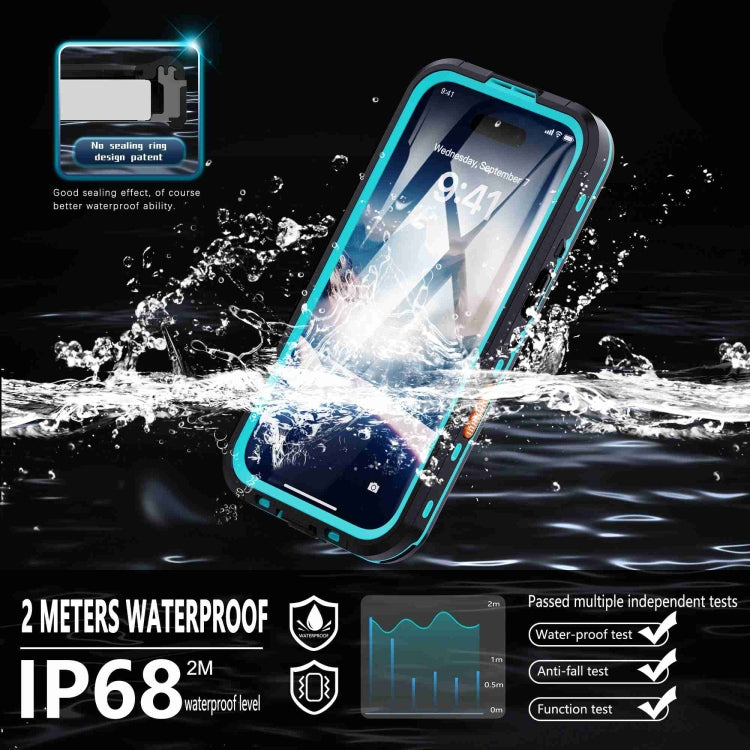 For iPhone 16 RedPepper Transparent Dot IP68 Waterproof Triple-proof Phone Case(Black Blue) - iPhone 16 Cases by RedPepper | Online Shopping UK | buy2fix