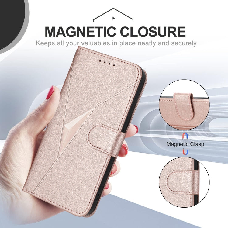 For OnePlus 11 Triangle Pattern Buckle Clasp Leather Phone Case(Rose Gold) - OnePlus Cases by buy2fix | Online Shopping UK | buy2fix