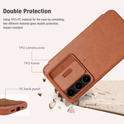 For Samsung Galaxy S24 FE 5G NILLKIN QIN Series Pro Sliding Camera Cover Design Leather Phone Case(Brown) - Galaxy S24 FE 5G Cases by NILLKIN | Online Shopping UK | buy2fix