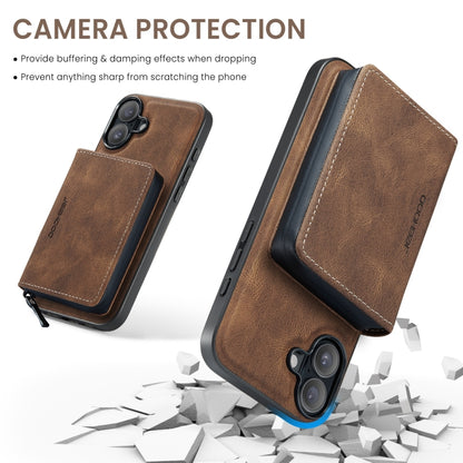 For iPhone 16 Plus JEEHOOD J02 Magnetic Zipper Horizontal Flip Leather Phone Case(Brown) - iPhone 16 Plus Cases by JEEHOOD | Online Shopping UK | buy2fix