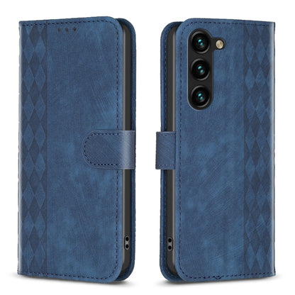 For Samsung Galaxy S25 5G Plaid Embossed Leather Phone Case(Blue) - Galaxy S25 5G Cases by buy2fix | Online Shopping UK | buy2fix