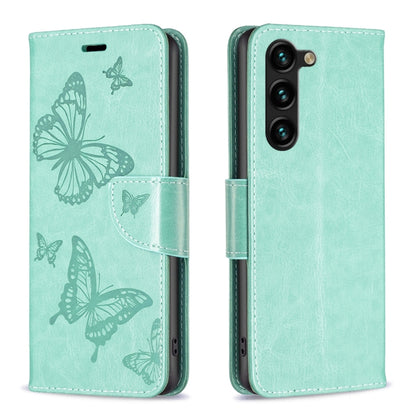 For Samsung Galaxy S25+ 5G Embossing Two Butterflies Pattern Leather Phone Case(Green) - Galaxy S25+ 5G Cases by buy2fix | Online Shopping UK | buy2fix