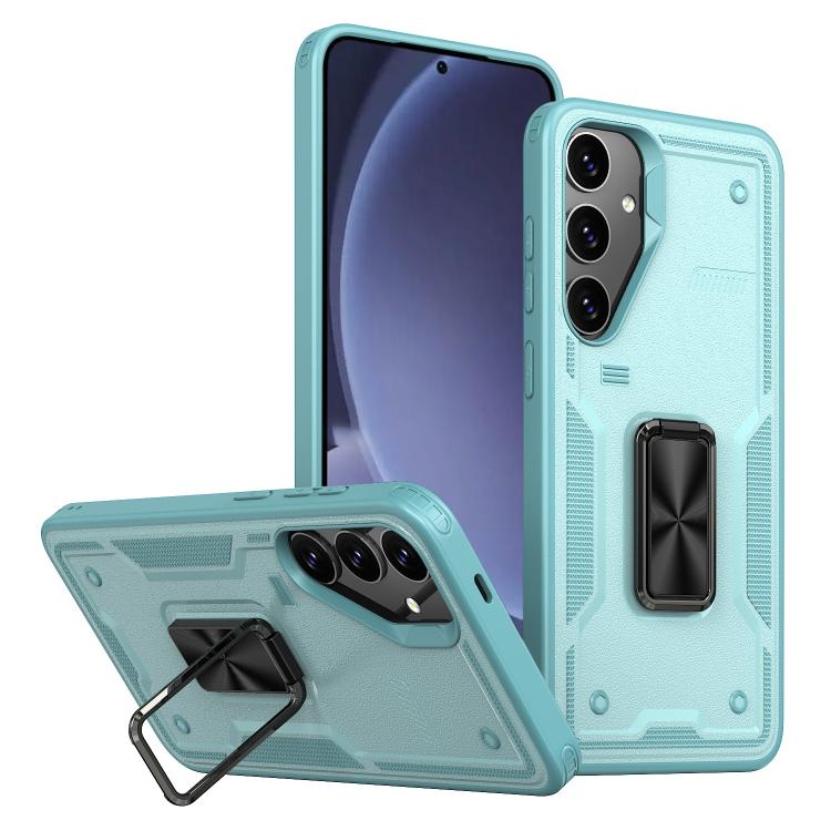 For Samsung Galaxy S25 5G Ring Holder PC Hybrid TPU Phone Case(Blue) - Galaxy S25 5G Cases by buy2fix | Online Shopping UK | buy2fix