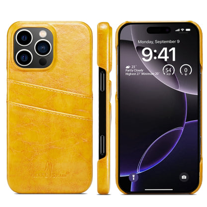 For iPhone 16 Pro Max Fierre Shann Retro Oil Wax Texture Card Slots PU Leather Phone Case(Yellow) - iPhone 16 Pro Max Cases by FIERRE SHANN | Online Shopping UK | buy2fix