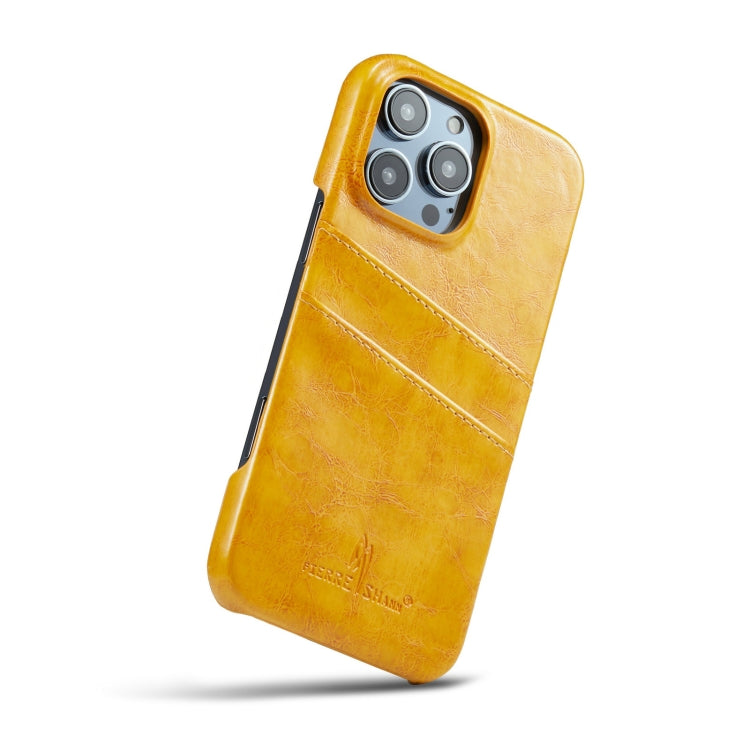 For iPhone 16 Pro Max Fierre Shann Retro Oil Wax Texture Card Slots PU Leather Phone Case(Yellow) - iPhone 16 Pro Max Cases by FIERRE SHANN | Online Shopping UK | buy2fix