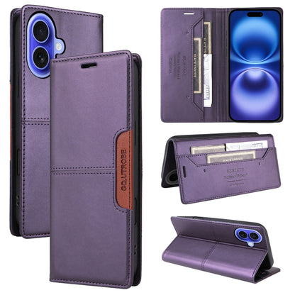 For iPhone 16 GQUTROBE G01 RFID Anti-theft Leather Phone Case(Purple) - iPhone 16 Cases by GQUTROBE | Online Shopping UK | buy2fix