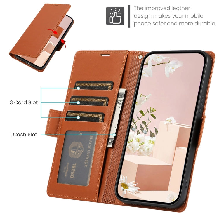 For Samsung Galaxy S25 / S24 5G Side Buckle RFID Anti-theft Leather Phone Case(Brown) - Galaxy S25 5G Cases by buy2fix | Online Shopping UK | buy2fix