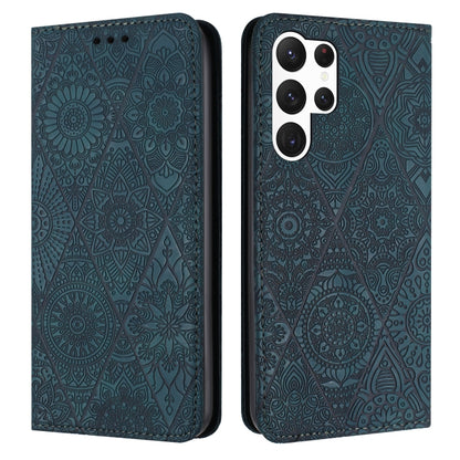 For Samsung Galaxy S25 Ultra 5G Ethnic Embossed Adsorption Leather Phone Case(Blue) - Galaxy S25 Ultra 5G Cases by buy2fix | Online Shopping UK | buy2fix