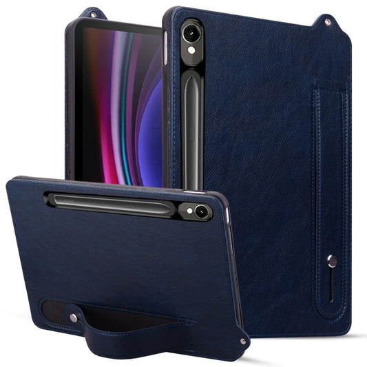 For Samsung Galaxy Tab S10 / S9 / S8 / S7 TPU Leather Back Tablet Case with Wristband(Dark Blue) - Tab S10 Cases by buy2fix | Online Shopping UK | buy2fix