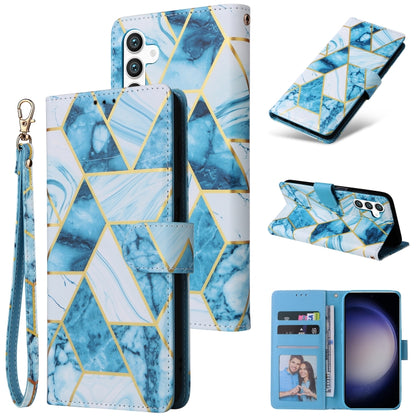 For Samsung Galaxy S25 5G Marble Bronzing Stitching Leather Phone Case(Blue) - Galaxy S25 5G Cases by buy2fix | Online Shopping UK | buy2fix