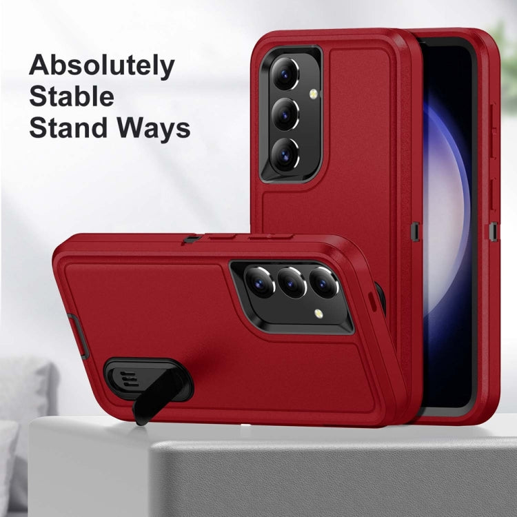 For Samsung Galaxy S24 / S25 5G Rugged PC Hybrid Silicone Phone Case with Holder(Red+Black) - Galaxy S25 5G Cases by buy2fix | Online Shopping UK | buy2fix