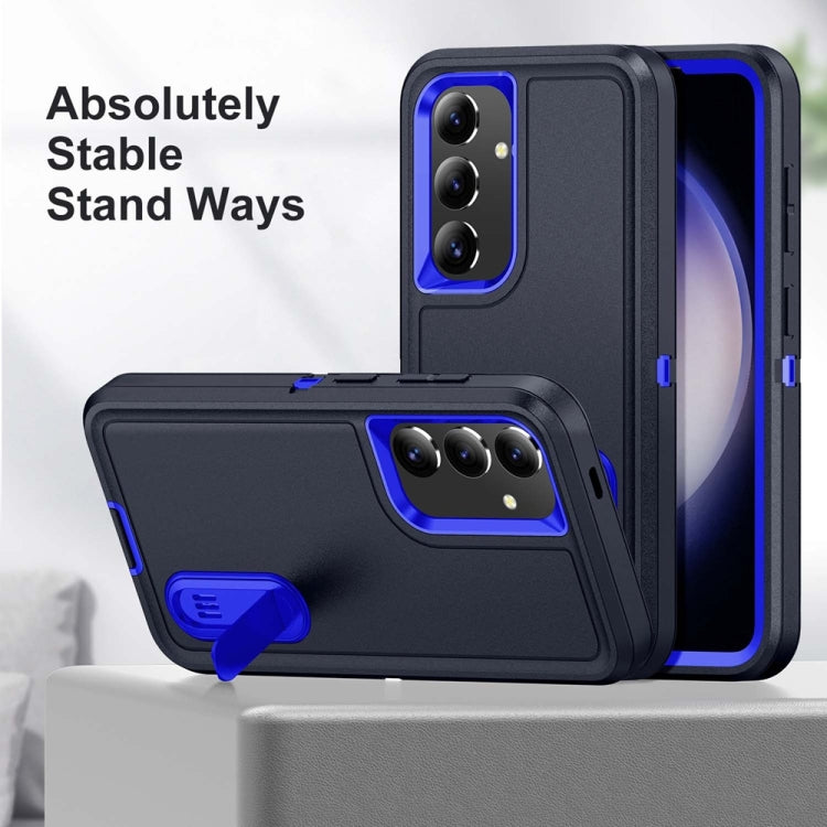 For Samsung Galaxy S24+ / S25+ 5G Rugged PC Hybrid Silicone Phone Case with Holder(Dark Blue+Royal Blue) - Galaxy S25+ 5G Cases by buy2fix | Online Shopping UK | buy2fix