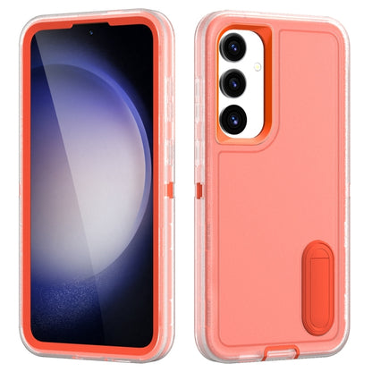 For Samsung Galaxy S24+ / S25+ 5G Rugged PC Hybrid Silicone Phone Case with Holder(Transparent+Orange) - Galaxy S25+ 5G Cases by buy2fix | Online Shopping UK | buy2fix