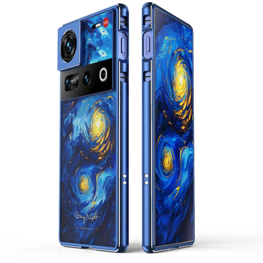 For ZTE nubia Z70 Ultra Aurora Series Lens Protector + Metal Frame Phone Case(Blue Silver) - ZTE Cases by buy2fix | Online Shopping UK | buy2fix