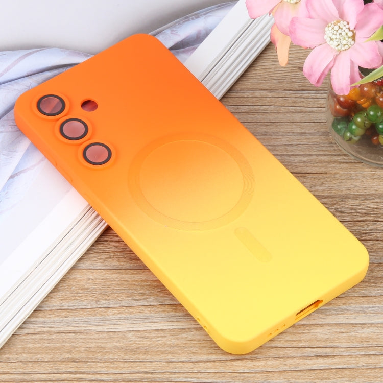 For Samsung Galaxy S25+ 5G Liquid TPU Silicone Gradient MagSafe Phone Case(Orange Yellow) - Galaxy S25+ 5G Cases by buy2fix | Online Shopping UK | buy2fix