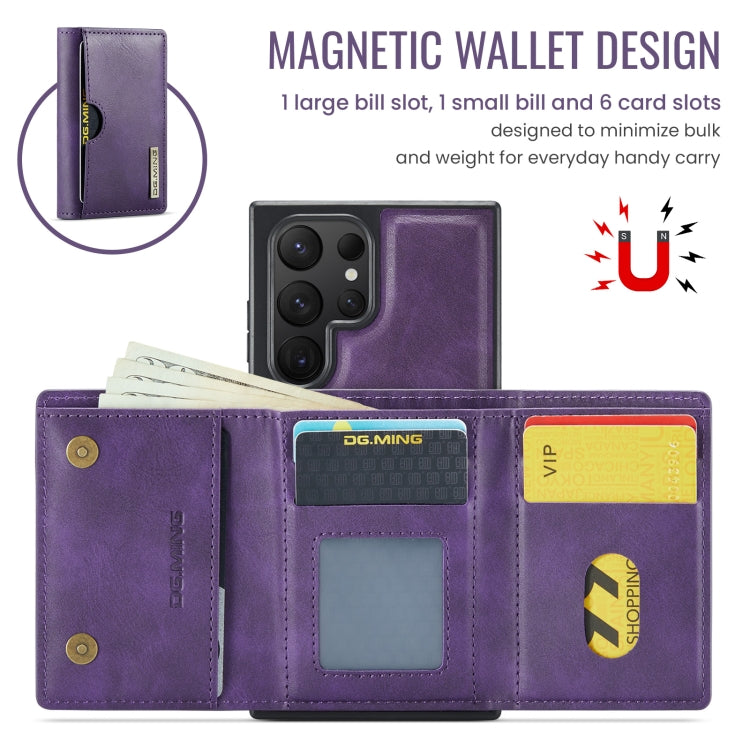 For Samsung Galaxy S24 Ultra 5G DG.MING M6 Series RFID Tri-fold Card Bag Removable Leather Phone Case(Purple) - Galaxy S24 Ultra 5G Cases by DG.MING | Online Shopping UK | buy2fix