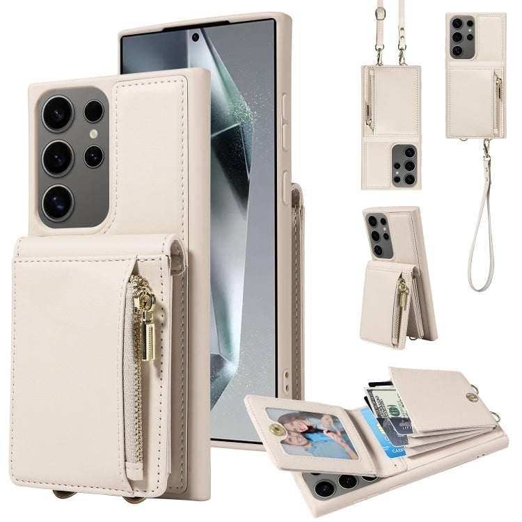 For Samsung Galaxy S25 Ultra 5G Crossbody Lanyard Zipper Wallet Leather Phone Case(Beige) - Galaxy S25 Ultra 5G Cases by buy2fix | Online Shopping UK | buy2fix