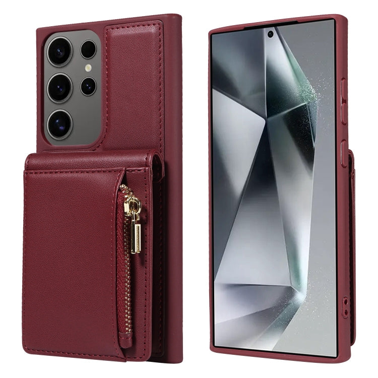 For Samsung Galaxy S25 Ultra 5G Crossbody Lanyard Zipper Wallet Leather Phone Case(Wine Red) - Galaxy S25 Ultra 5G Cases by buy2fix | Online Shopping UK | buy2fix