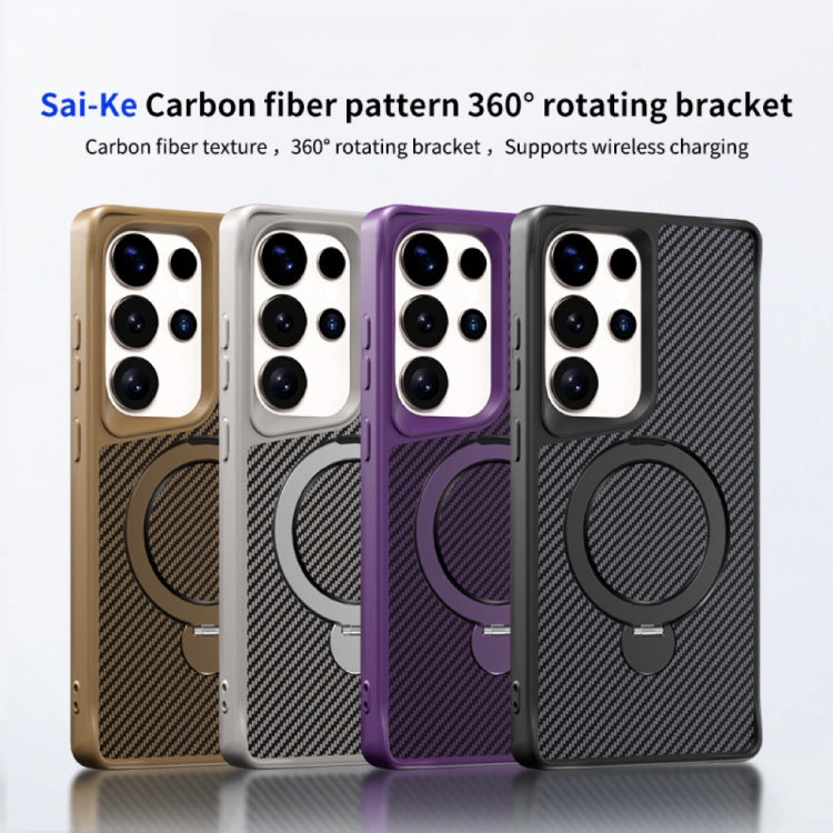 For Samsung Galaxy S25 Ultra 5G Carbon Fiber Texture 360 MagSafe Holder Phone Case(Titanium Gray) - Galaxy S25 Ultra 5G Cases by buy2fix | Online Shopping UK | buy2fix