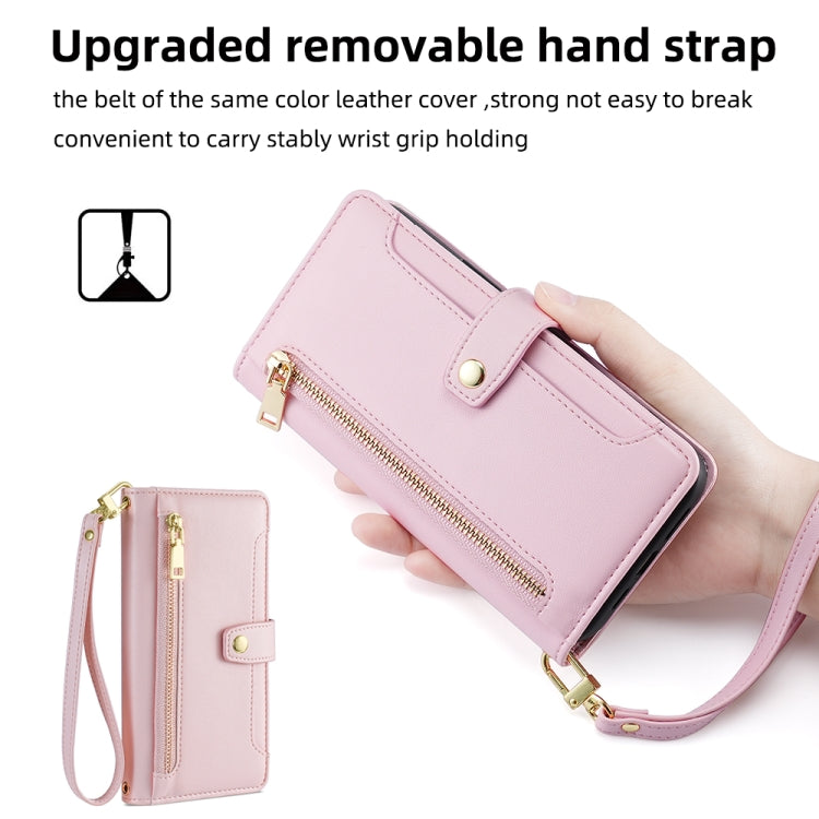 For Samsung Galaxy S25 Ultra 5G Sheep Texture Cross-body Zipper Wallet Leather Phone Case(Pink) - Galaxy S25 Ultra 5G Cases by buy2fix | Online Shopping UK | buy2fix