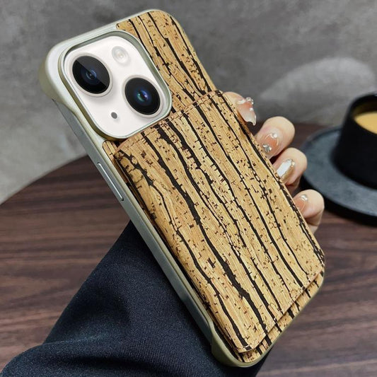 For iPhone 15 Denior D24 Paint MagSafe Card Slot Phone Case(Yellow Wood Grain) - iPhone 15 Cases by Denior | Online Shopping UK | buy2fix