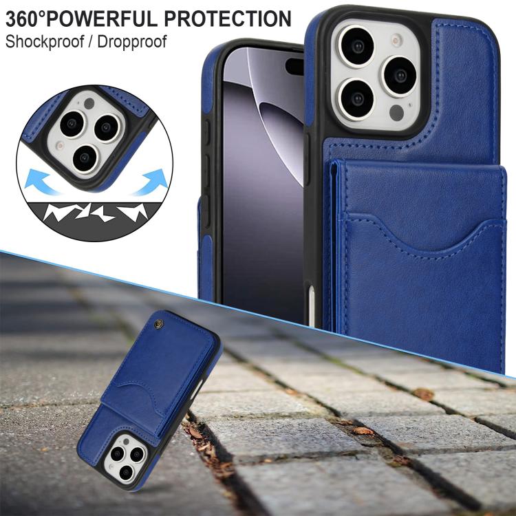 For iPhone 16 Pro Max AwQuer Vertical Flip Card Bag Holder Leather Phone Case(Blue) - iPhone 16 Pro Max Cases by Awquer | Online Shopping UK | buy2fix