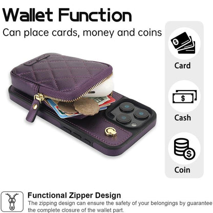 For iPhone 16 Pro AwQuer Crossbody Zipper Wallet Bag Litchi Leather Phone Case(Dark Purple) - iPhone 16 Pro Cases by Awquer | Online Shopping UK | buy2fix