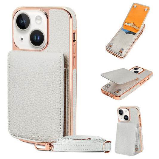 For iPhone 15 VIETAO Litchi Texture Wallet PU Phone Case with Lanyard(White) - iPhone 15 Cases by VIETAO | Online Shopping UK | buy2fix