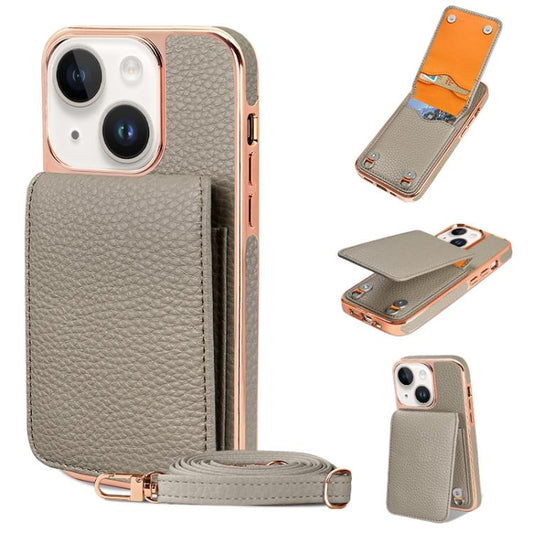 For iPhone 15 VIETAO Litchi Texture Wallet PU Phone Case with Lanyard(Grey) - iPhone 15 Cases by VIETAO | Online Shopping UK | buy2fix