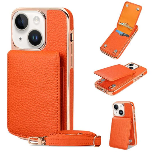 For iPhone 15 VIETAO Litchi Texture Wallet PU Phone Case with Lanyard(Orange) - iPhone 15 Cases by VIETAO | Online Shopping UK | buy2fix