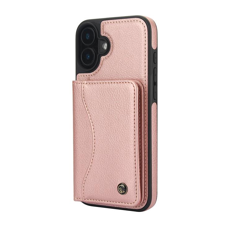 For iPhone 16 AwQuer Horizontal Flip Card Bag Holder Leather Phone Case(Rose Gold) - iPhone 16 Cases by Awquer | Online Shopping UK | buy2fix