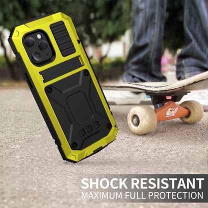 For iPhone 12 Pro Max R-JUST Shockproof Waterproof Dust-proof Metal + Silicone Protective Case with Holder(Yellow) - iPhone 12 Pro Max Cases by R-JUST | Online Shopping UK | buy2fix