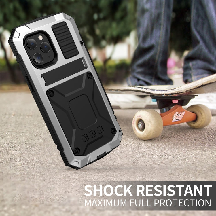 For iPhone 12 Pro Max R-JUST Shockproof Waterproof Dust-proof Metal + Silicone Protective Case with Holder(Silver) - iPhone 12 Pro Max Cases by R-JUST | Online Shopping UK | buy2fix