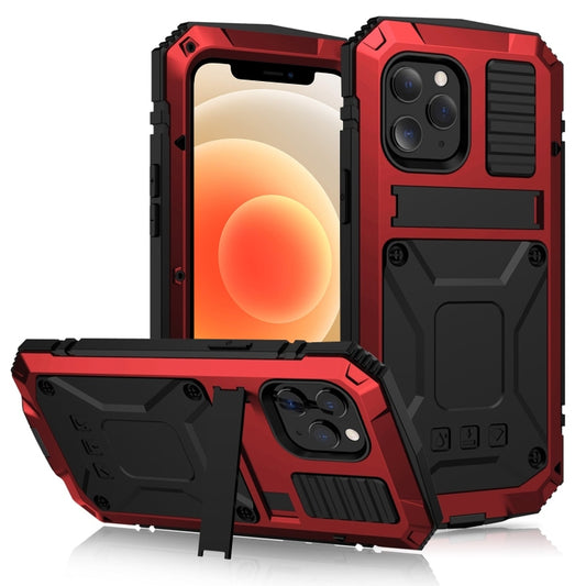 For iPhone 12 mini R-JUST Shockproof Waterproof Dust-proof Metal + Silicone Protective Case with Holder (Red) - iPhone 12 mini Cases by R-JUST | Online Shopping UK | buy2fix