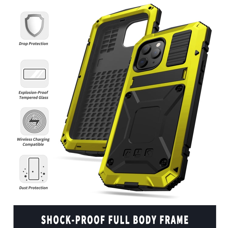 For iPhone 12 mini R-JUST Shockproof Waterproof Dust-proof Metal + Silicone Protective Case with Holder (Yellow) - iPhone 12 mini Cases by R-JUST | Online Shopping UK | buy2fix