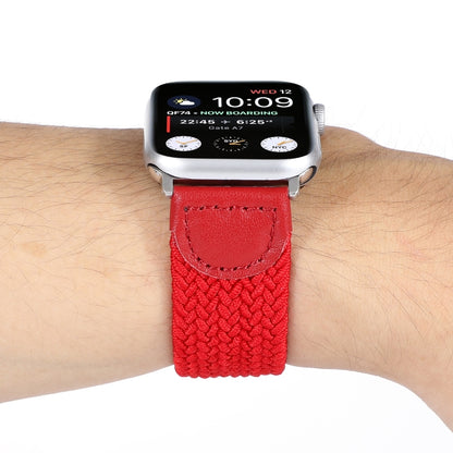 Nylon + Leather Braided Watch Band For Apple Watch Ultra 49mm&Watch Ultra 2 49mm / Series 9&8&7 45mm / SE 3&SE 2&6&SE&5&4 44mm / 3&2&1 42mm, Size:L(Red) - Watch Bands by buy2fix | Online Shopping UK | buy2fix