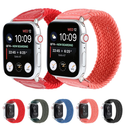 Nylon + Leather Braided Watch Band For Apple Watch Ultra 49mm&Watch Ultra 2 49mm / Series 9&8&7 45mm / SE 3&SE 2&6&SE&5&4 44mm / 3&2&1 42mm, Size:L(Rose Red) - Watch Bands by buy2fix | Online Shopping UK | buy2fix