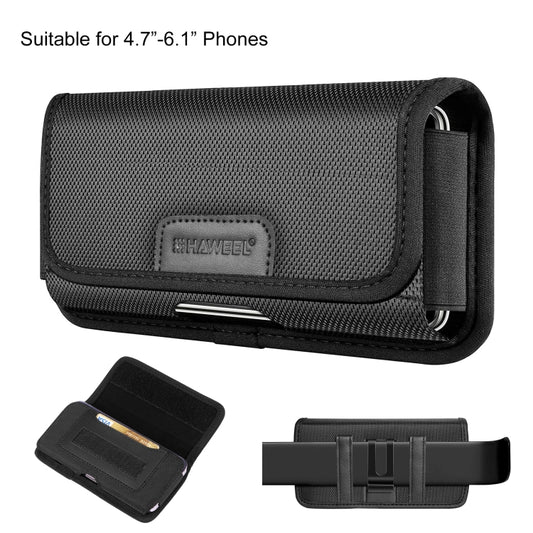 HAWEEL 4.7-6.1 inch Nylon Cloth Phone Belt Clip Horizontal Carrying Pouch with Card Slot (Black) -  by HAWEEL | Online Shopping UK | buy2fix