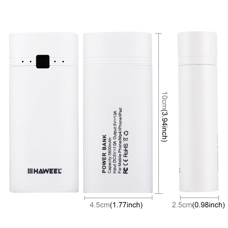 HAWEEL DIY 2x 18650 Battery (Not Included) 5600mAh Power Bank Shell Box with USB Output & Indicator(White) - Power Bank Box by HAWEEL | Online Shopping UK | buy2fix