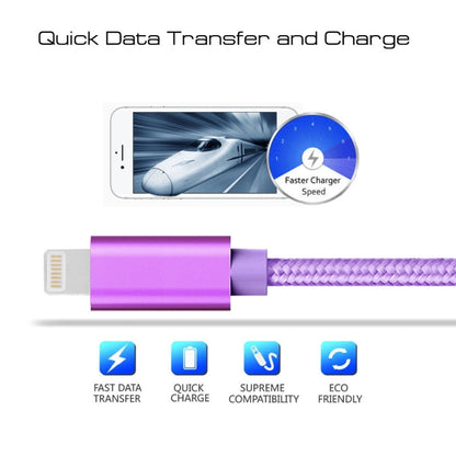 1m 3A Woven Style Metal Head 8 Pin to USB Data / Charger Cable(Purple) - Normal Style Cable by buy2fix | Online Shopping UK | buy2fix