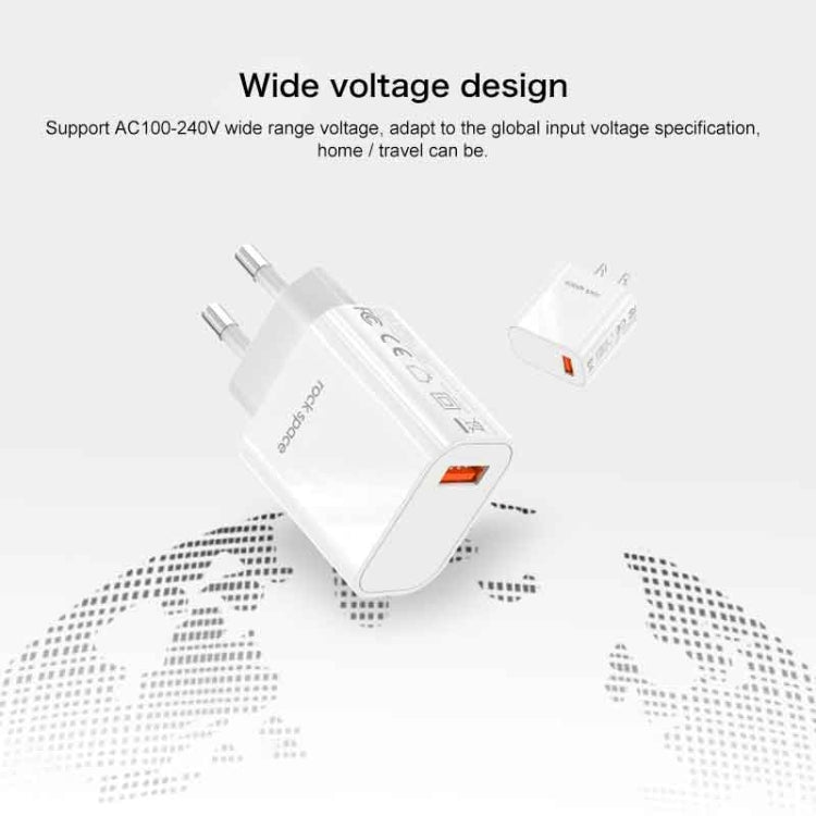 ROCK SPACE HGF-058U-A T48 QC3.0 USB Single Port Travel Charger, US Plug - USB Charger by ROCK | Online Shopping UK | buy2fix