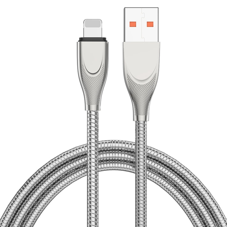 ADC-009 USB to 8 Pin Zinc Alloy Hose Fast Charging Data Cable, Cable Length: 1m (Silver) - Normal Style Cable by buy2fix | Online Shopping UK | buy2fix