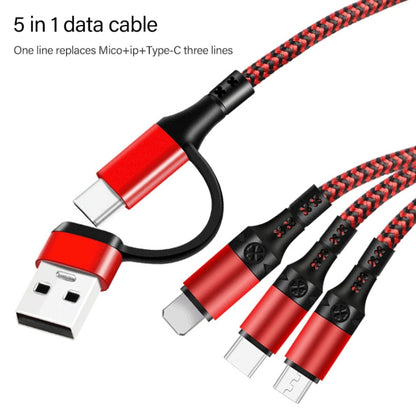 5 in 1 3A USB + USB-C / Type-C to 8 Pin + Micro USB + USB-C / Type-C Interface Two-color Braided Fast Charging Data Cable, Cable Length: 1.2m (Red) - Multifunction Cable by buy2fix | Online Shopping UK | buy2fix