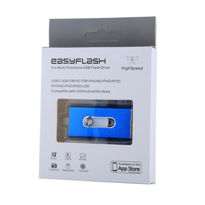 RQW-02 3 in 1 USB 2.0 & 8 Pin & Micro USB 128GB Flash Drive(Blue) - U Disk & Card Reader by buy2fix | Online Shopping UK | buy2fix