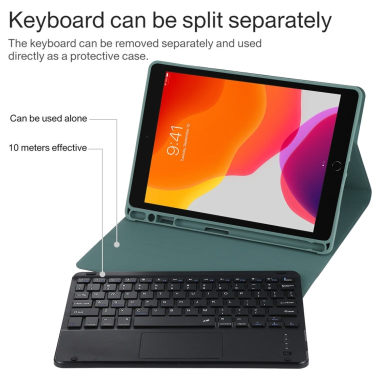 TG109BC Detachable Bluetooth Black Keyboard + Microfiber Leather Tablet Case for iPad Air 2020, with Touch Pad & Pen Slot & Holder (Dark Green) - For iPad Air by buy2fix | Online Shopping UK | buy2fix