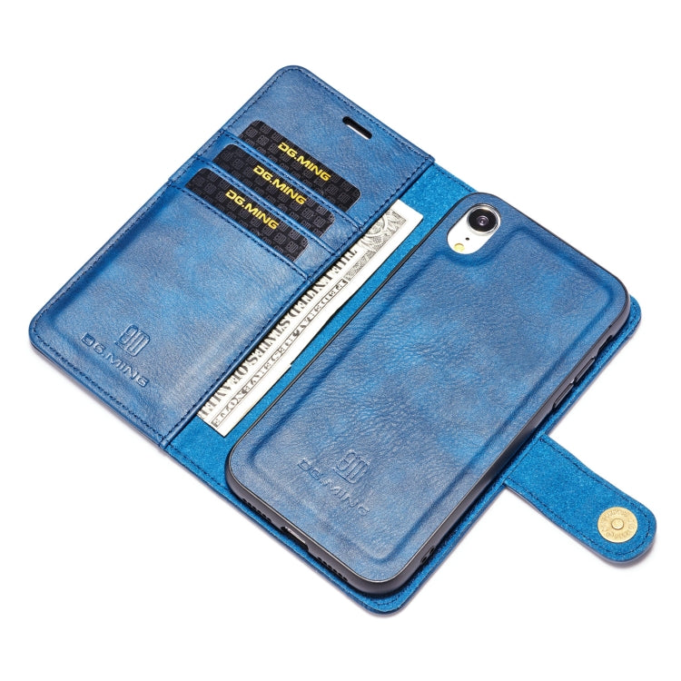 For iPhone XR DG.MING Crazy Horse Texture Flip Detachable Magnetic Leather Case with Holder & Card Slots & Wallet (Blue) - More iPhone Cases by DG.MING | Online Shopping UK | buy2fix