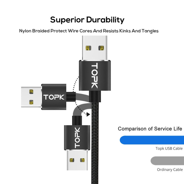 TOPK 1m 2.4A Max USB to 8 Pin + USB-C / Type-C + Micro USB Nylon Braided Magnetic Charging Cable with LED Indicator(Black) - Charging Cable & Head by TOPK | Online Shopping UK | buy2fix