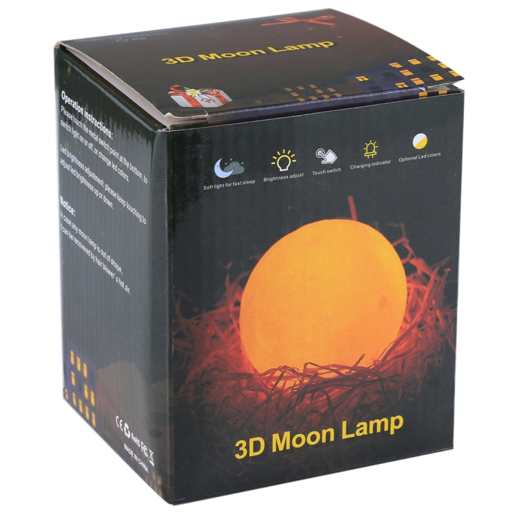 8cm Touch Control 3D Print Moon Lamp, USB Charging 7-color Changing LED Energy-saving Night Light with Wooden Holder Base - Night Lights by buy2fix | Online Shopping UK | buy2fix