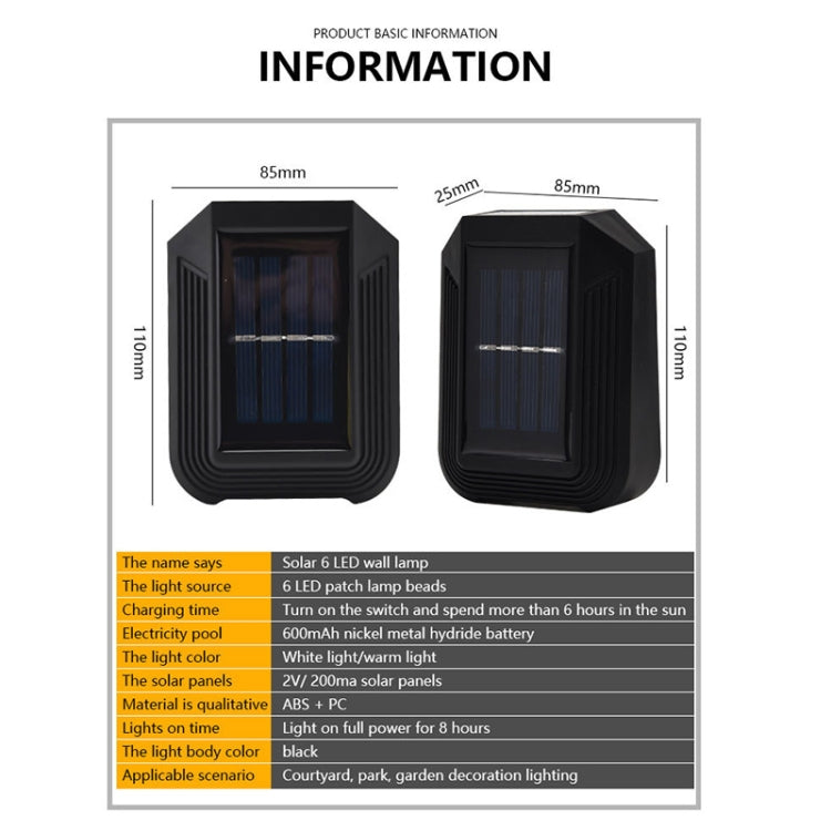 6 LED Solar Wall Lamp Outdoor Decorative Garden Up And Down Light (White Light) - Solar Lights by buy2fix | Online Shopping UK | buy2fix